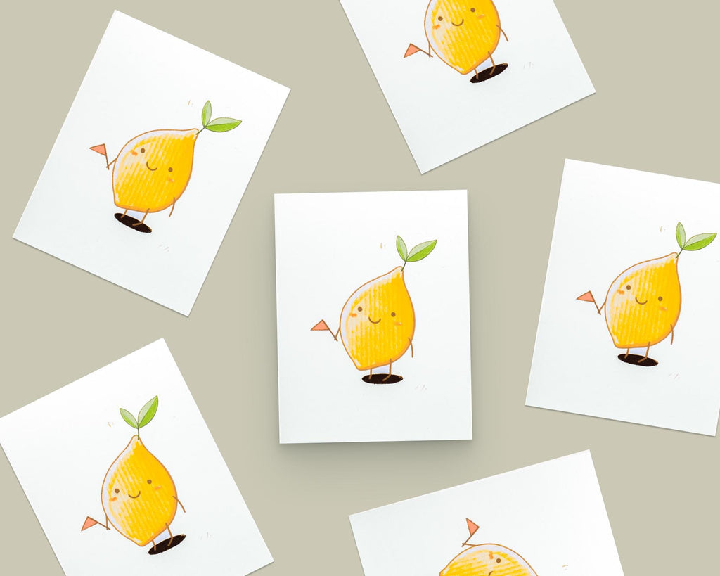 Little cute lemon baby with flag, 4x5.5 fruits illustration, collectable art poster for wall, home decor, kids room, nursery, classrooms
