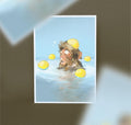 Relaxed monkey in hot spring with yuzu fruits, premium art print, hand-drawn digital illustrations, nature art, Japanese travel mementos