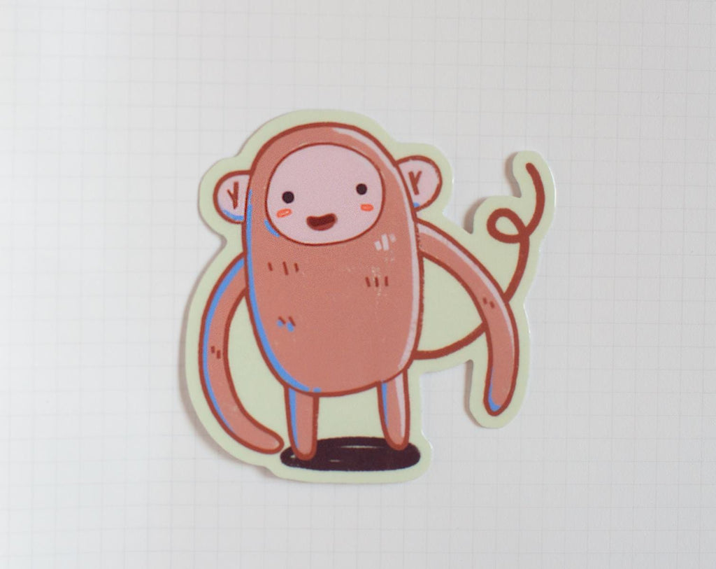Cute cartoon monkey sticker 2.5 in, Glossy vinyl hand-drawn, waterproof, perfect for laptops, water bottles, notebooks, phone cases