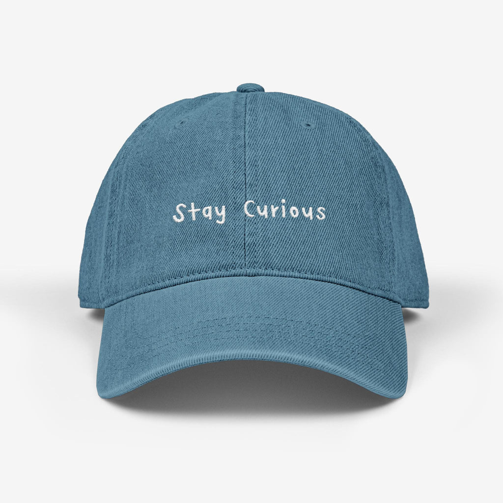 Embroidered "Stay Curious" Denim Hat: Unisex Cotton Cap with back design