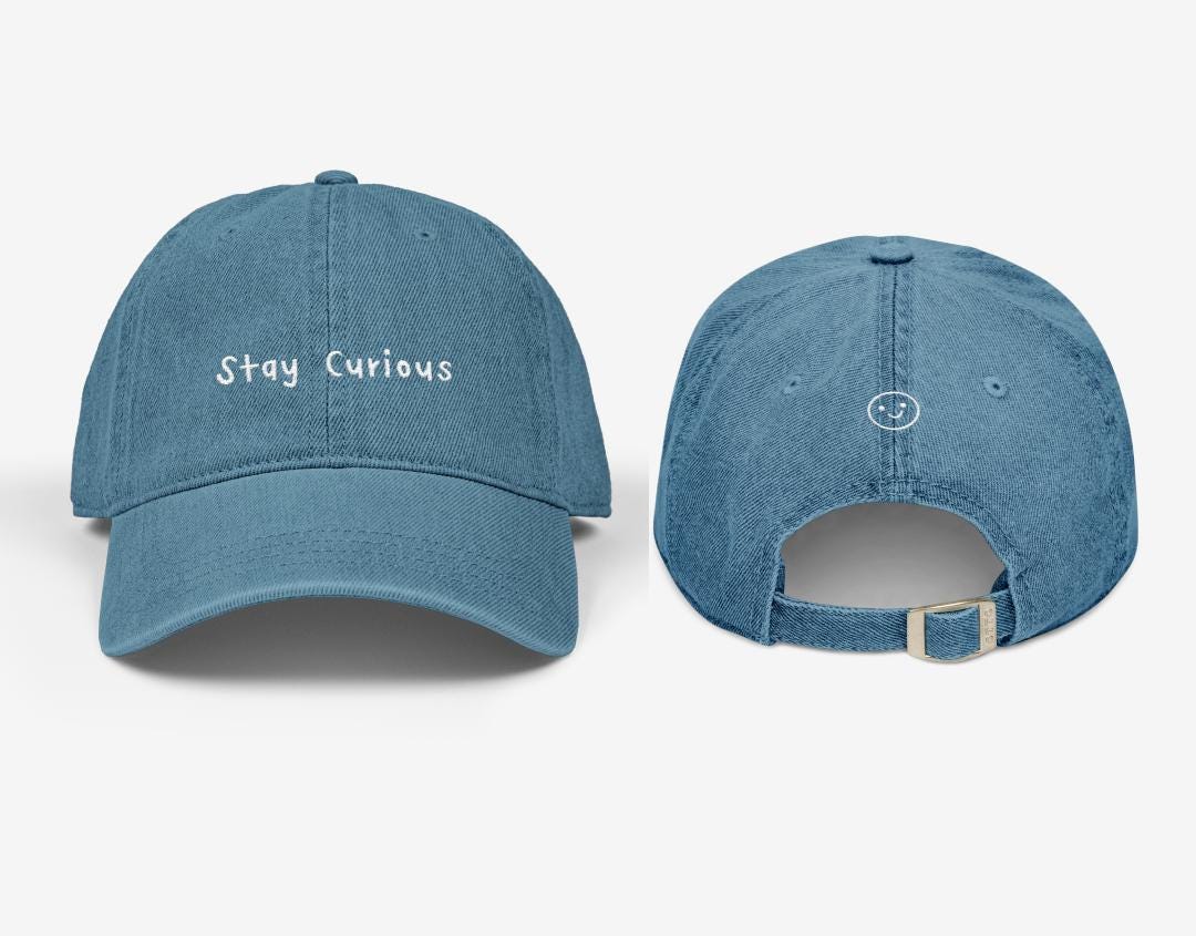 Embroidered "Stay Curious" Denim Hat: Unisex Cotton Cap with back design
