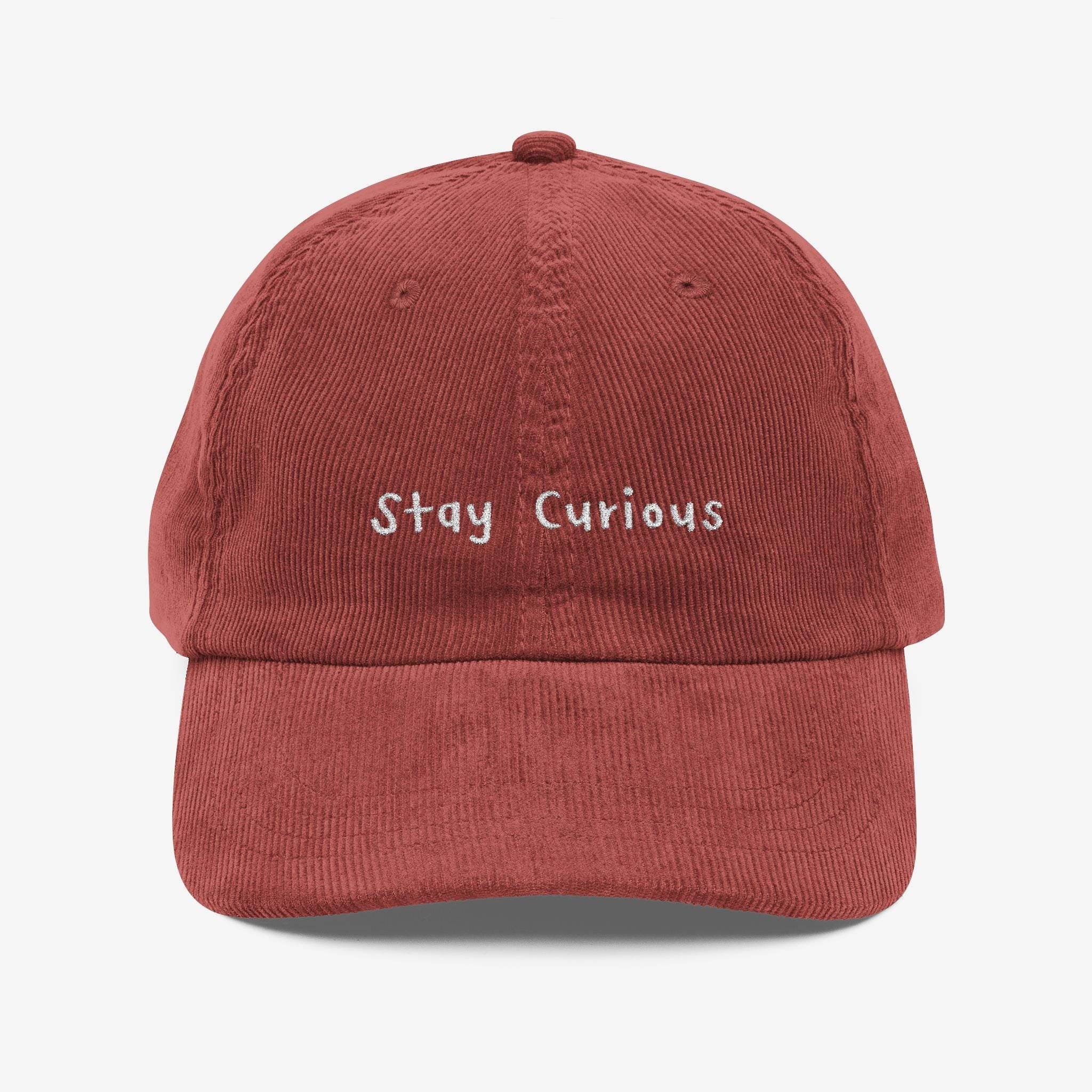 Vintage Corduroy Baseball Cap: Embroidered "Stay Curious" with back design