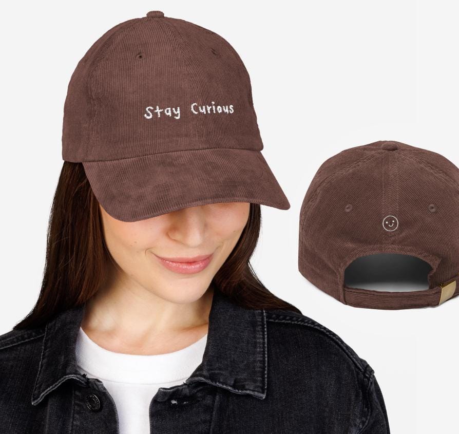 Vintage Corduroy Baseball Cap: Embroidered "Stay Curious" with back design