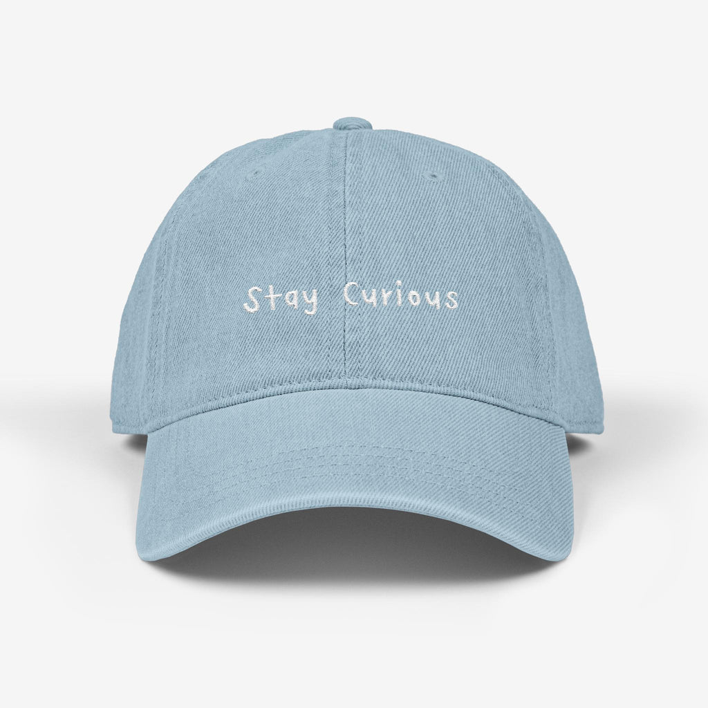 Embroidered "Stay Curious" Denim Hat: Unisex Cotton Cap with back design