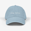 Embroidered "Stay Curious" Denim Hat: Unisex Cotton Cap with back design