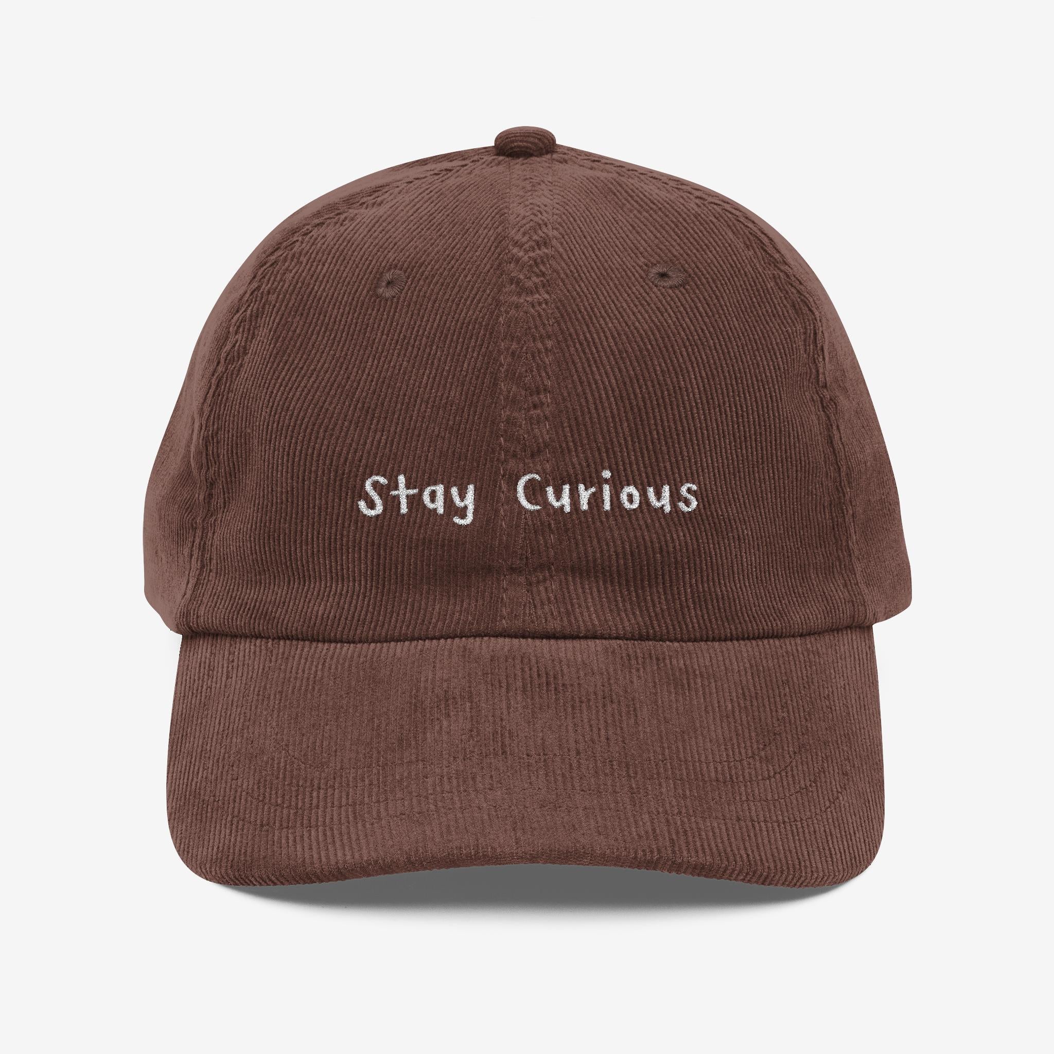 Vintage Corduroy Baseball Cap: Embroidered "Stay Curious" with back design