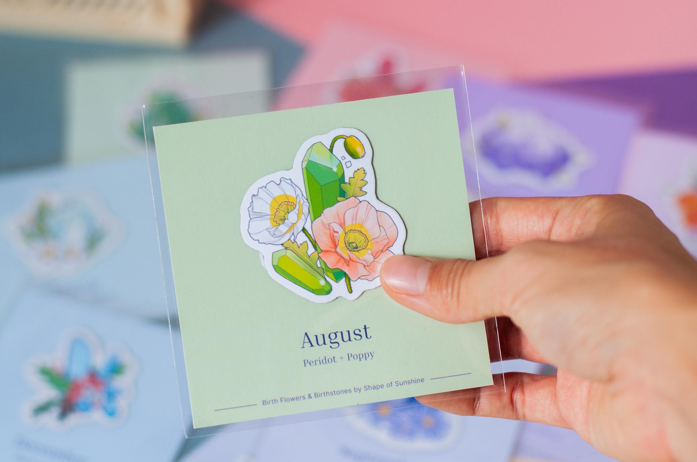 Birth Month Flower & Birthstone Art Magnet, Unique Fridge Decor, 2.5in
