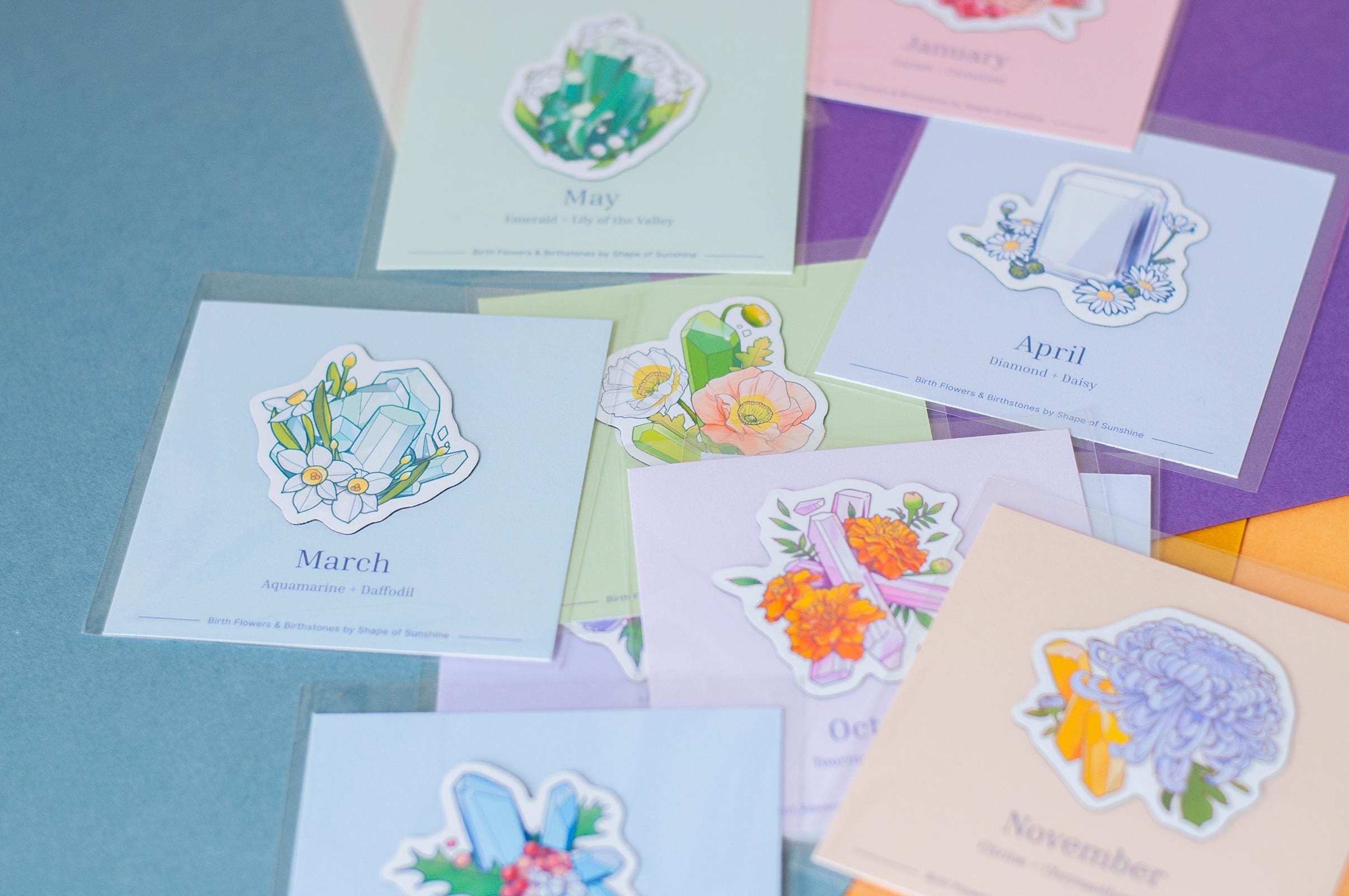 Birth Month Flower & Birthstone Art Magnet, Unique Fridge Decor, 2.5in
