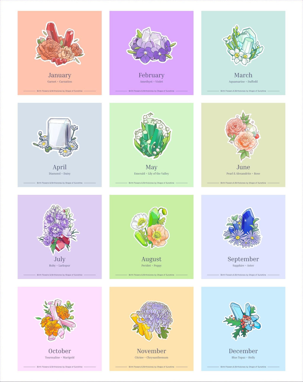 Personalizable birth month 8x8 art prints, birthdays, birth flower birthstone, unique gift ideas, decoration for homes, offices, dorm rooms