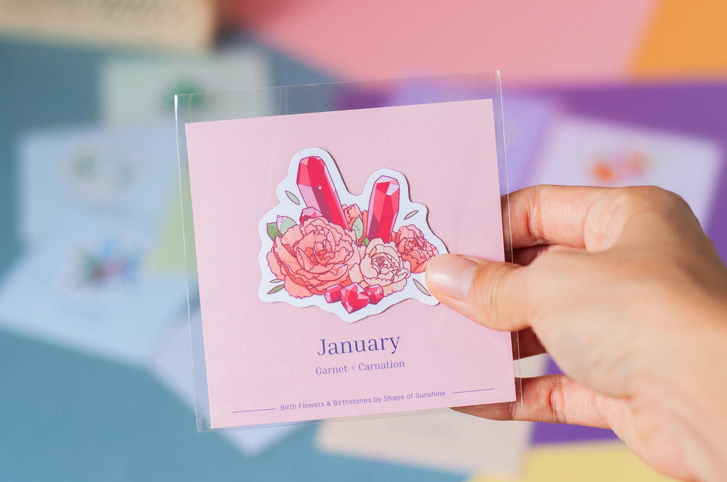 Birth Month Flower & Birthstone Art Magnet, Unique Fridge Decor, 2.5in