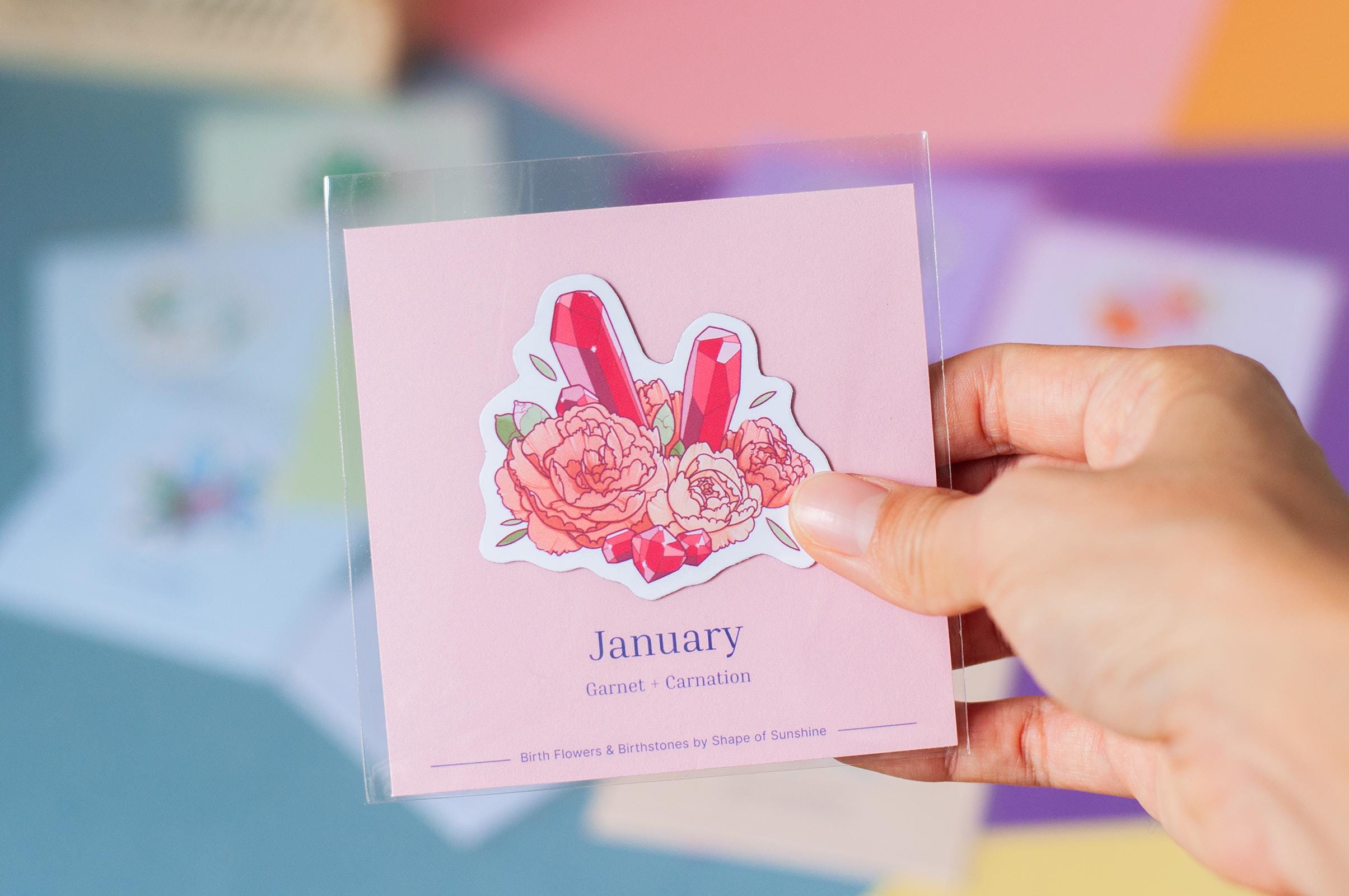 Birth Month Flower & Birthstone Art Magnet, Unique Fridge Decor, 2.5in