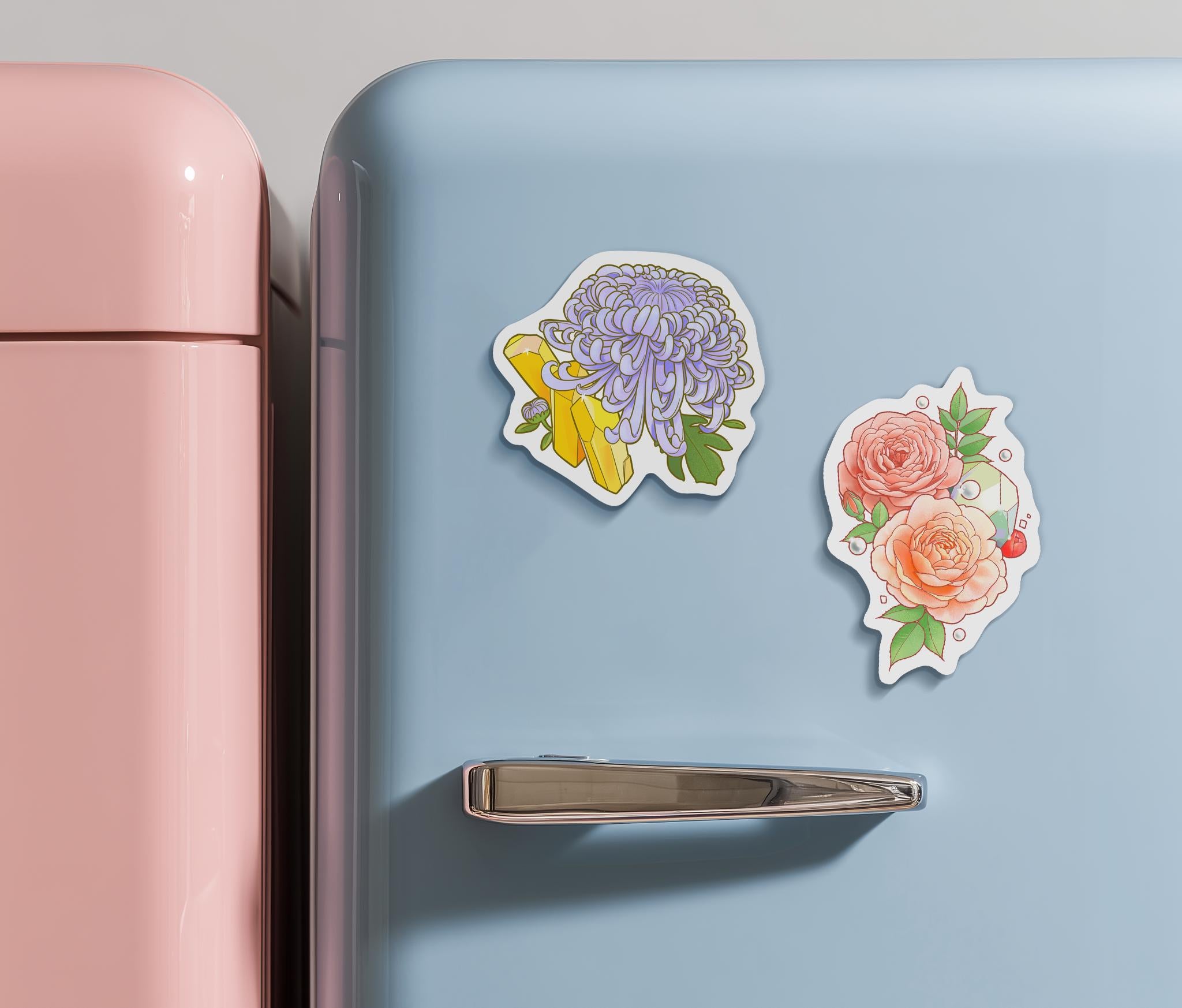 Birth Month Flower & Birthstone Art Magnet, Unique Fridge Decor, 2.5in