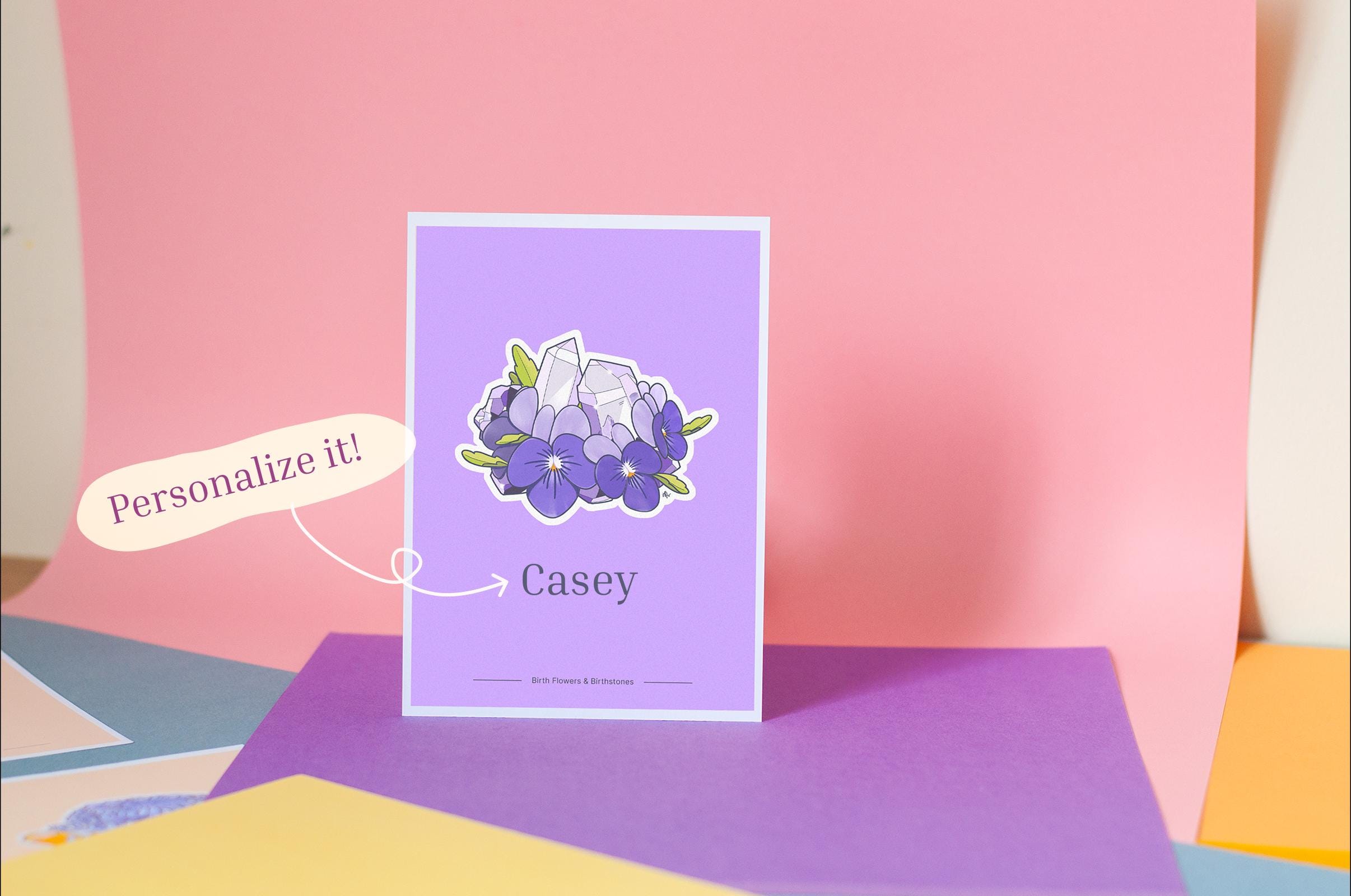 Personalizable Birth Month Flower & Birthstone Print, Custom Birthday Gift, 5x7 Art